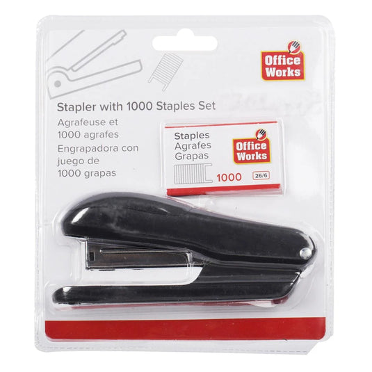 O.WKs. 26/6 Stapler+1000 Staples Set, BLK, clam pack (HZ)