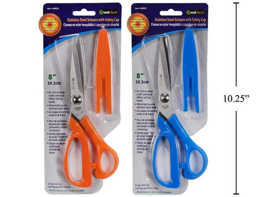 Desk Tech 8" Stainless Steel Scissors w Safety Cap
