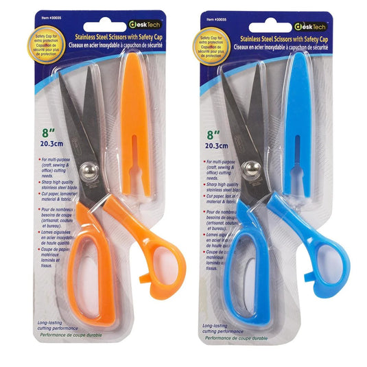 Desk Tech 8" Stainless Steel Scissors w Safety Cap