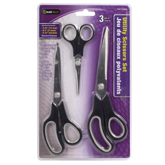Desk Tech 3-Pc Utility Scissors Set clam pack