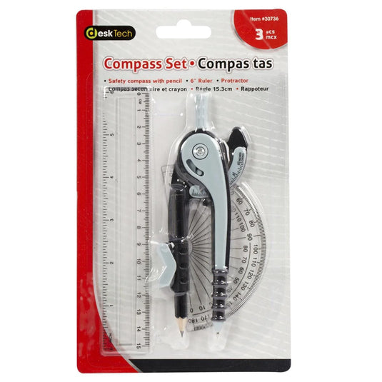 Desk Tech 3Pcs Compass & Ruler Set, b/c