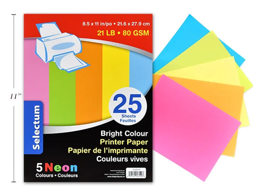 BRIGHT NEON COLOR PRINTER PAPER, 8.5X11" 80 GMS (20 LB) TTL