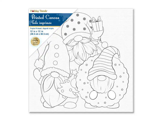 Holiday Canvas: 12"x12" Stretch Artist Printed Back-Stapled F) Gnome Santa