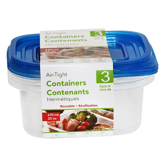Rectangular Plastic Container 3Pk 670ml