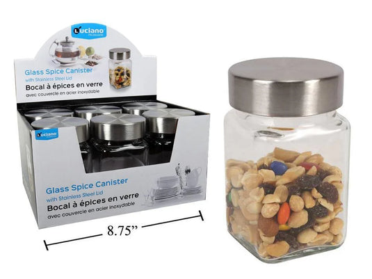 Luciano Glass Spice Canister w/ S/S Lid, 2.25" x 4.25"