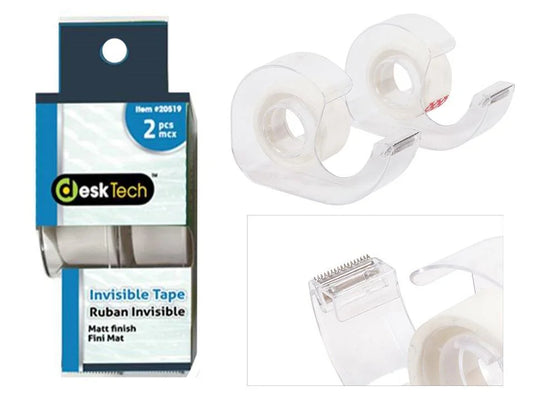 Desk Tech 2pk Invisible Tapes set w/ Dispensers (19MMx7.6M)