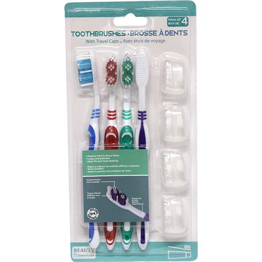 Toothbrush Adult 4 Pack with Cap