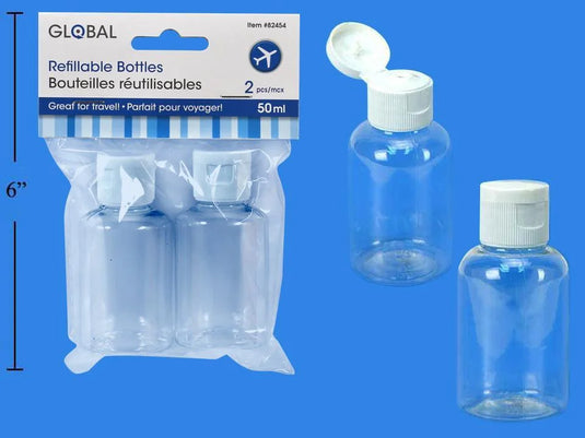 Global 2-pc 50ml Travel Bottles, Flip-up Top, Clear color, pbh(HZ)