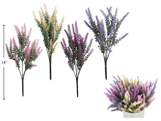 Country G. 14"L 5 Stem Artificial Flocking Lavender Flower